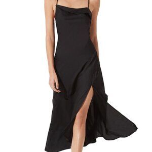 ASTR the Label Black Satiny Slip Dress with Front Leg Slit - Size Small